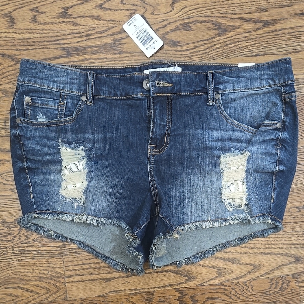 Torrid Dark Blue Distressed Jean Shorts